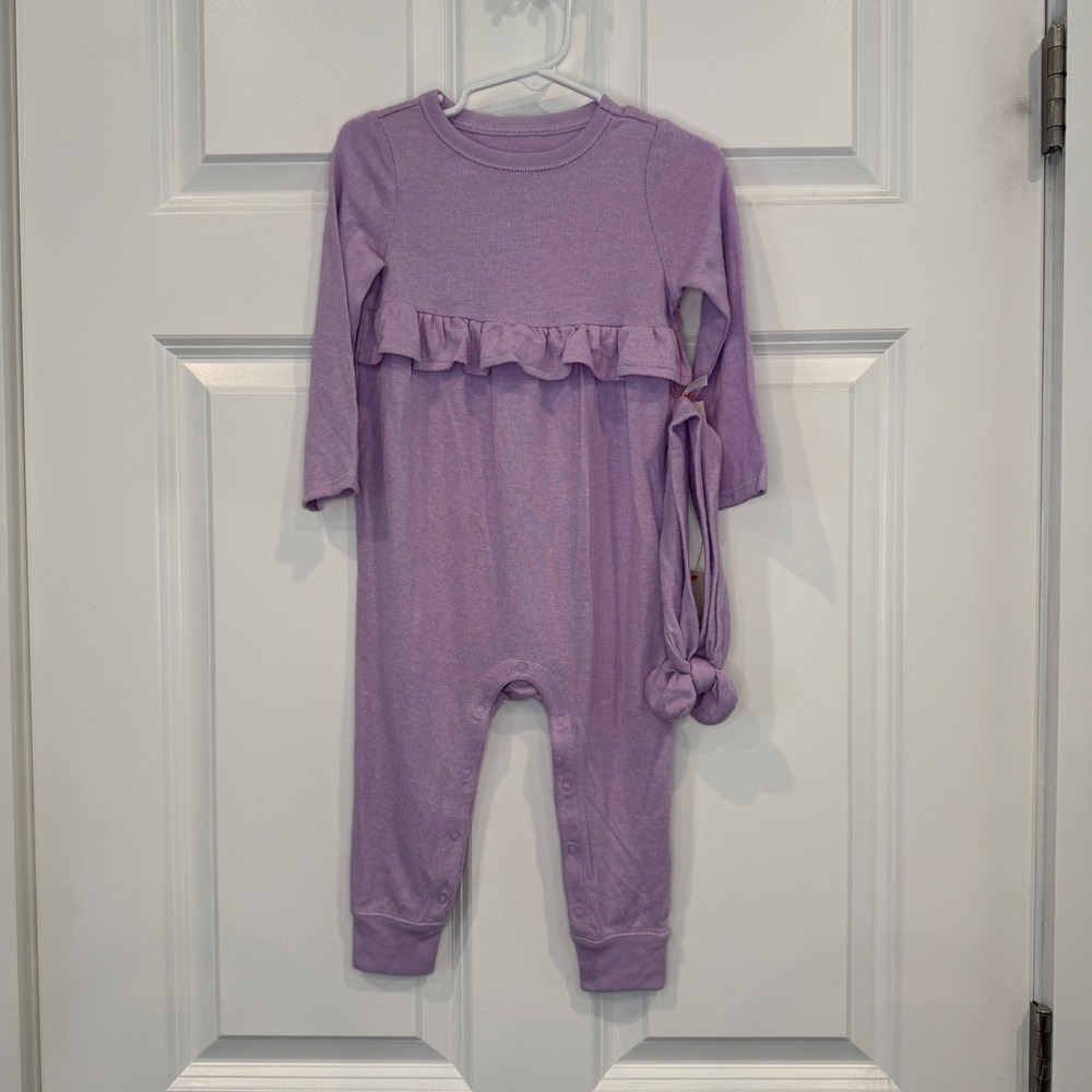 Cat & Jack Baby Girl Purple‎ Ruffle Romper with Headband Set Size 18 Months